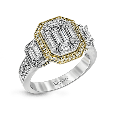 Emerald - cut Halo Engagement Ring in 18k Gold with Diamonds - Simon G. Jewelry