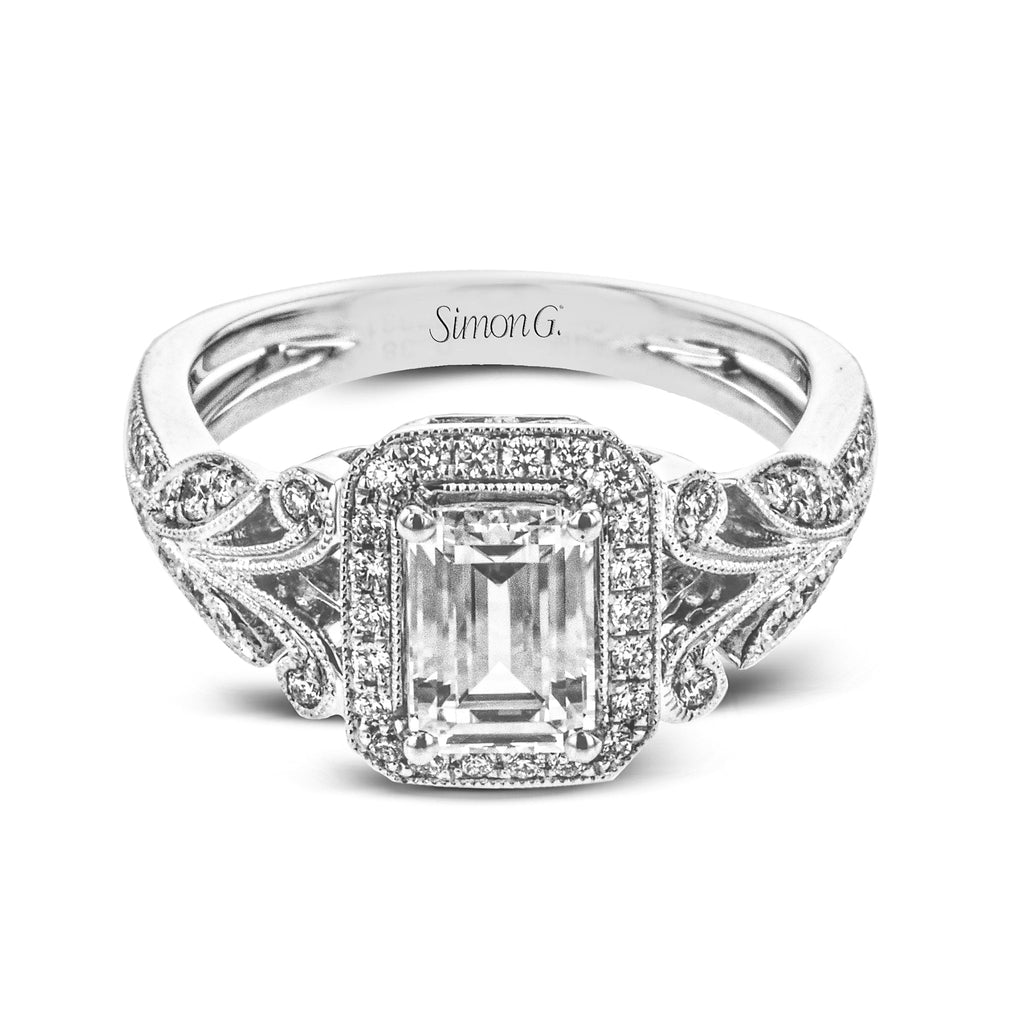 Emerald - Cut Halo Engagement Ring In 18k Gold With Diamonds - Simon G. Jewelry