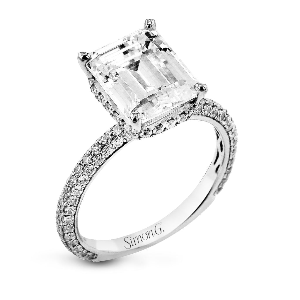 Emerald - Cut Hidden Halo Engagement Ring In 18k Gold With Diamonds - Simon G. Jewelry