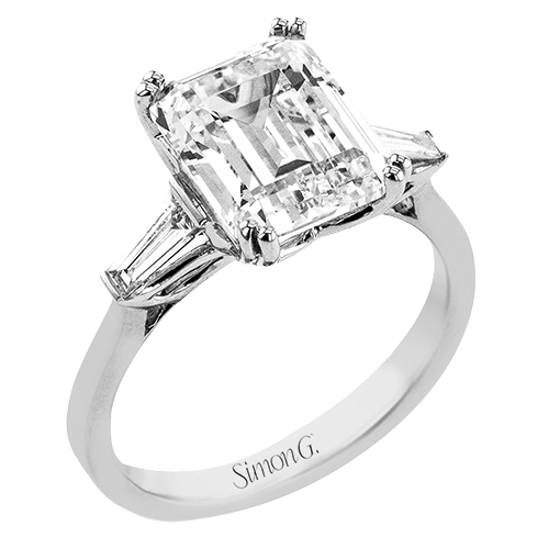 Emerald - cut Three - stone Engagement Ring in 18k Gold with Diamonds - Simon G. Jewelry