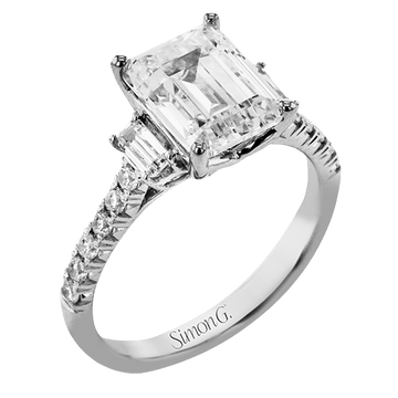 Emerald - cut Three - stone Engagement Ring in 18k Gold with Diamonds - Simon G. Jewelry