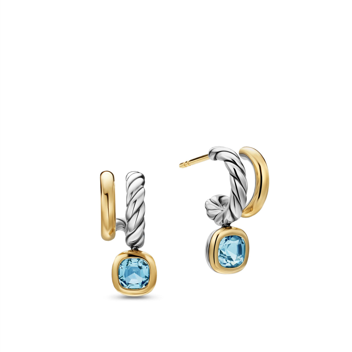 David Yurman Silver and Yellow Gold Two-Row Mercer Sky Blue Topaz Drop Stud Earrings