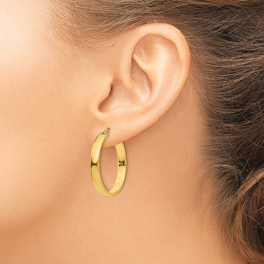 Yellow Gold Polished Tube Square Hoop Earrings