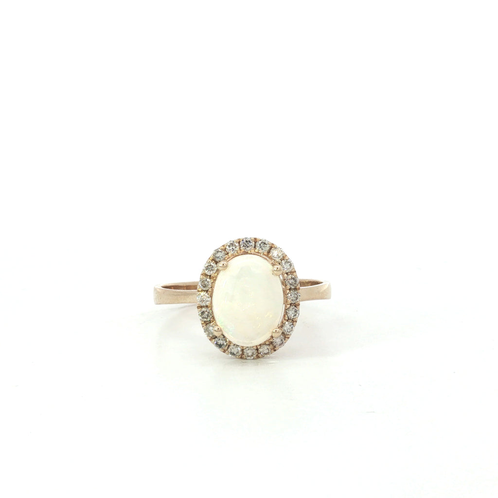 Estate Yellow Gold Opal Diamond Halo Ring