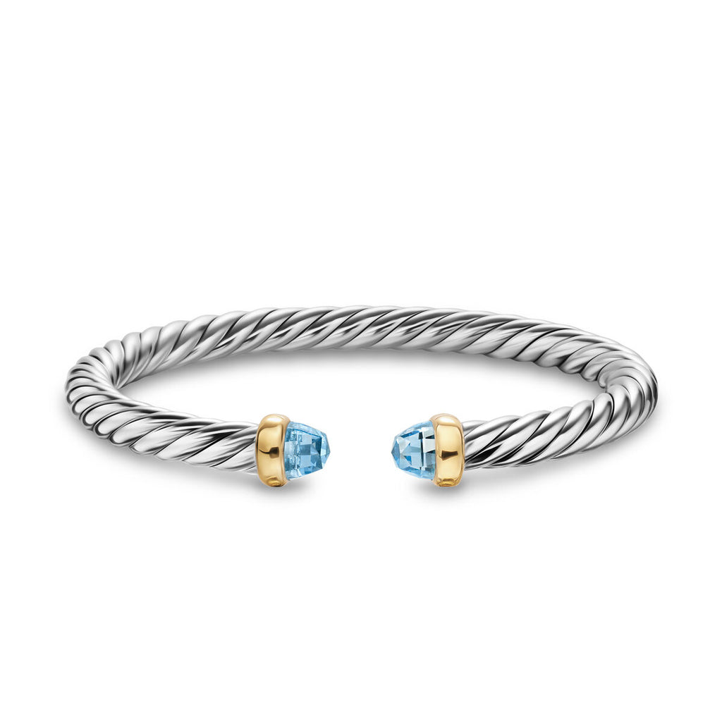 David Yurman Sterling Silver and Yellow Gold Cable Flex Blue Topaz Bracelet