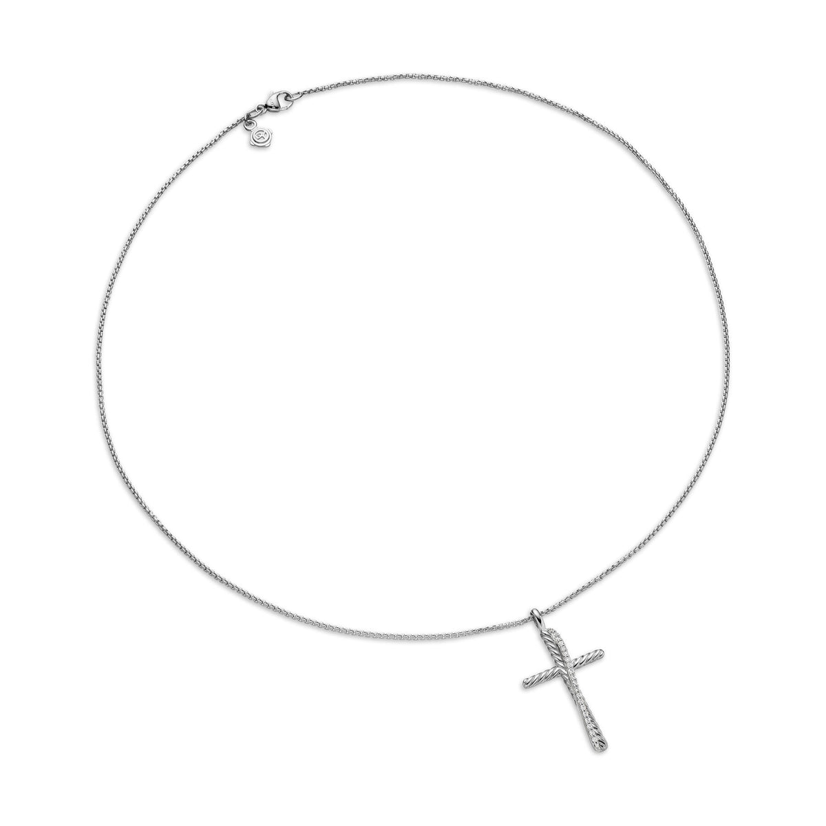 David Yurman Sterling Silver Cross Crossover Necklace with Diamonds
