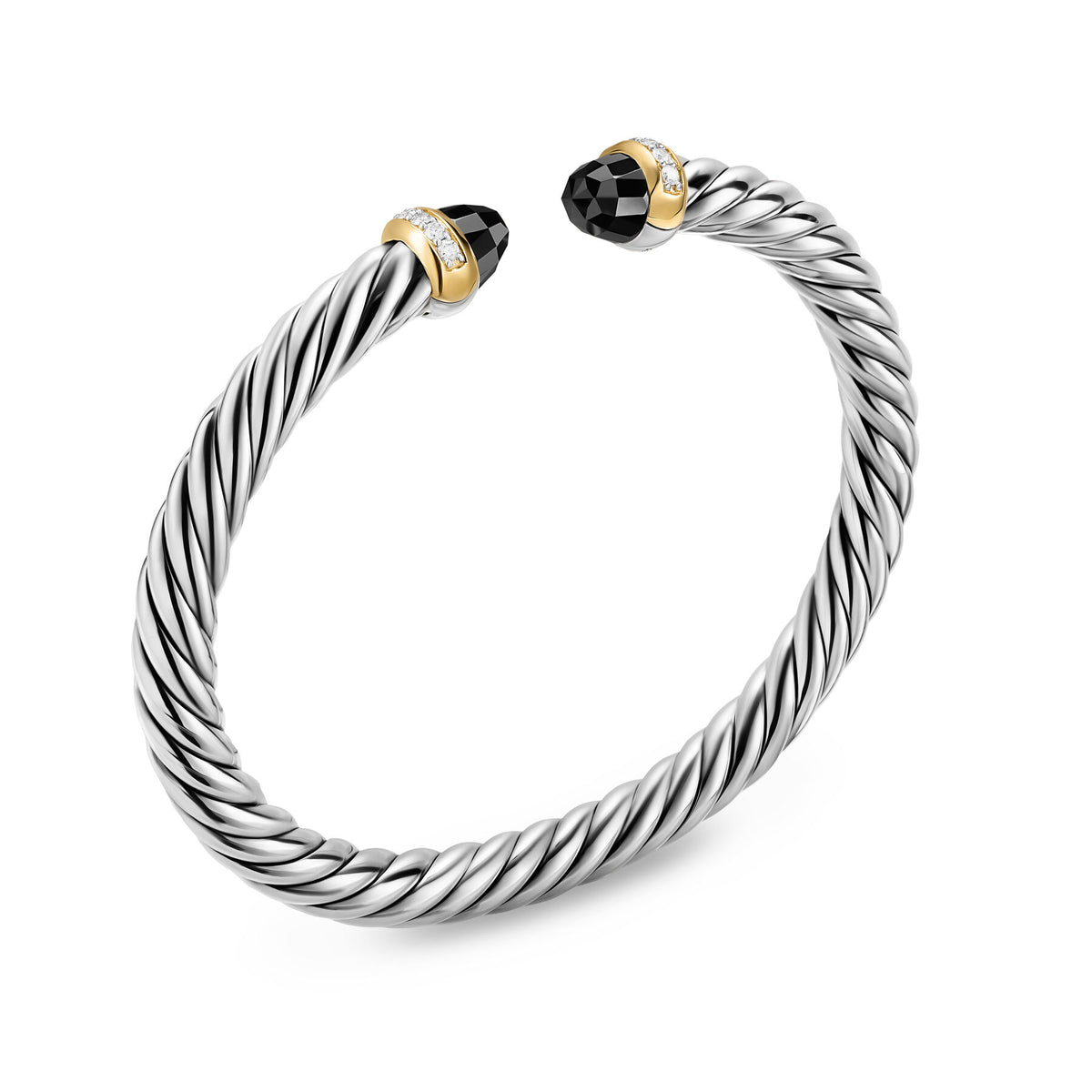 David Yurman Silver and Yellow Gold 6 mm Cable Flex Black Oynx and Diamond Bracelet