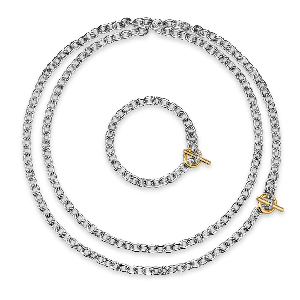 David Yurman Sterling Silver and Yellow Gold 8 mm Mercer Convertible Chain Necklace