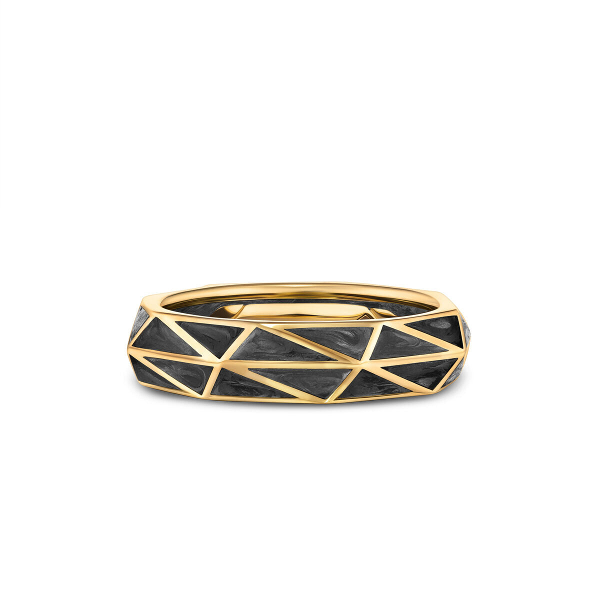 David Yurman Yellow Gold Faceted Forged Carbon Band Ring