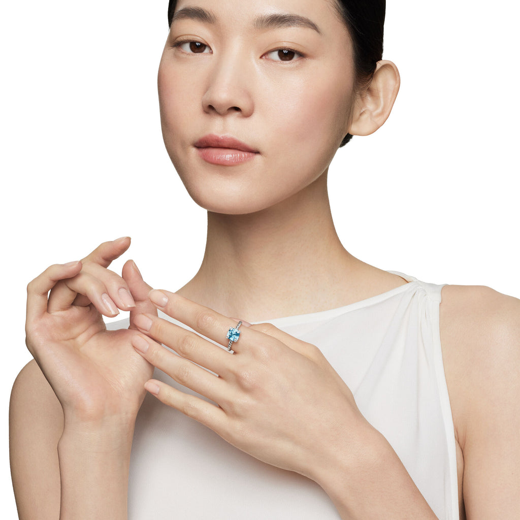 David Yurman Sterling Silver Blue Topaz Chatelaine Diamond Ring