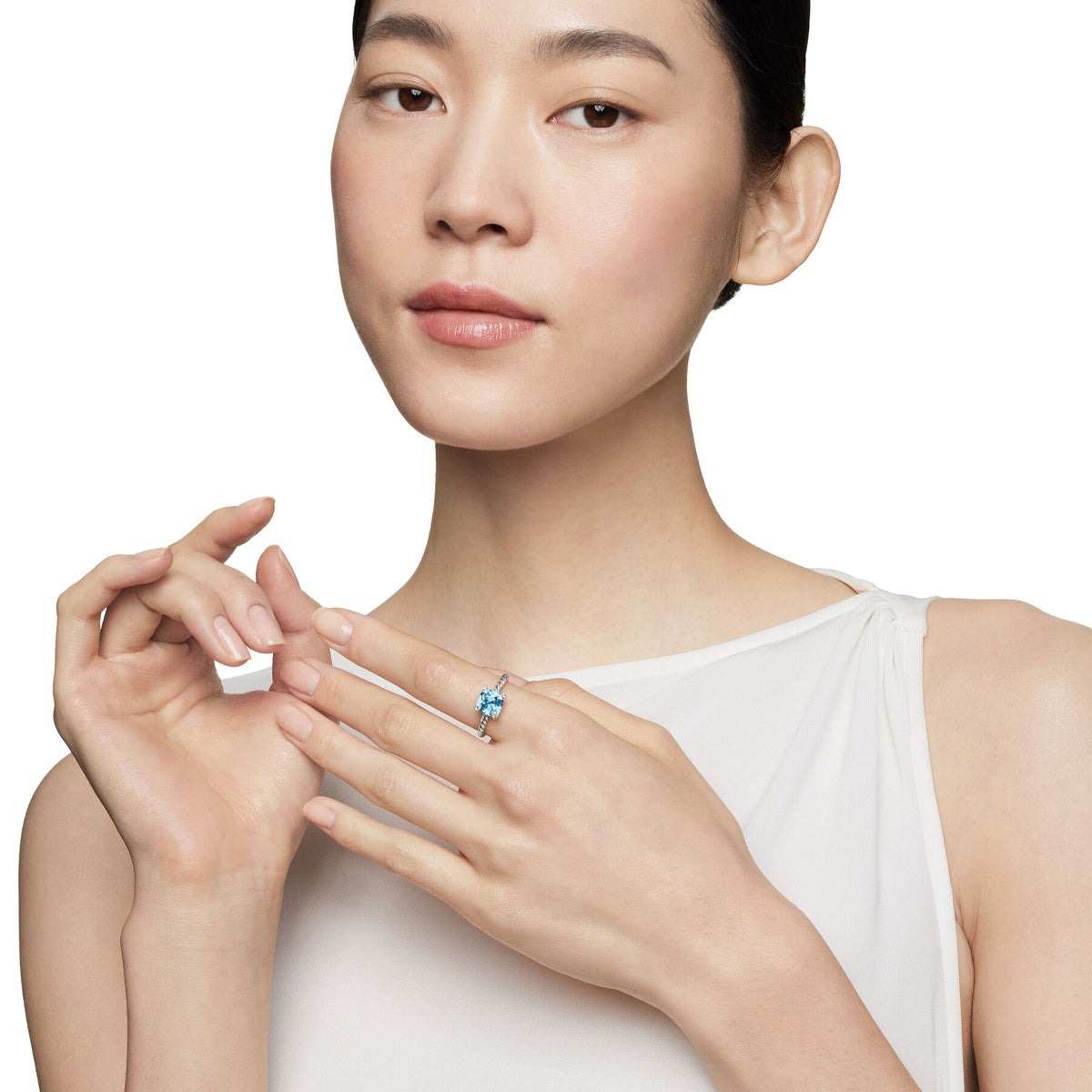 David Yurman Sterling Silver Blue Topaz Chatelaine Diamond Ring