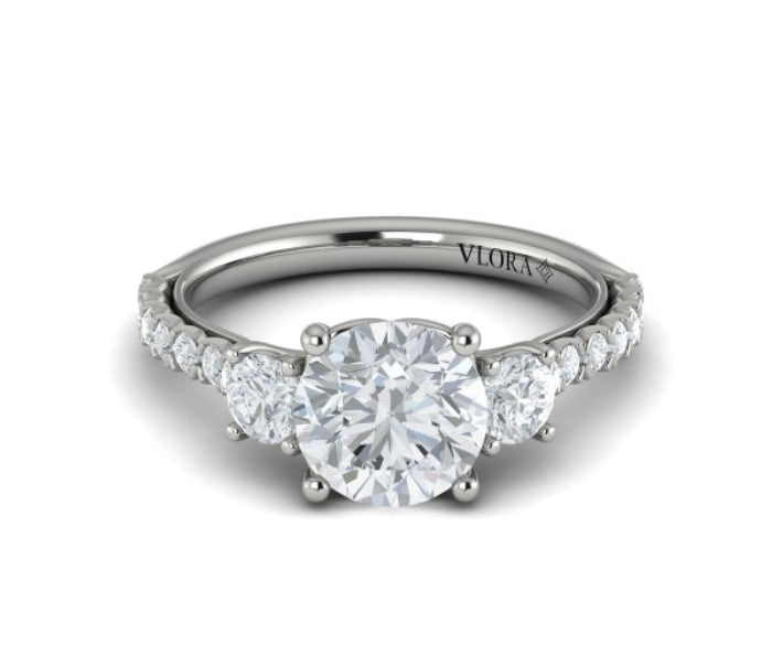 Vlora White Gold Round Diamond Side Stone Engagement Ring Mounting