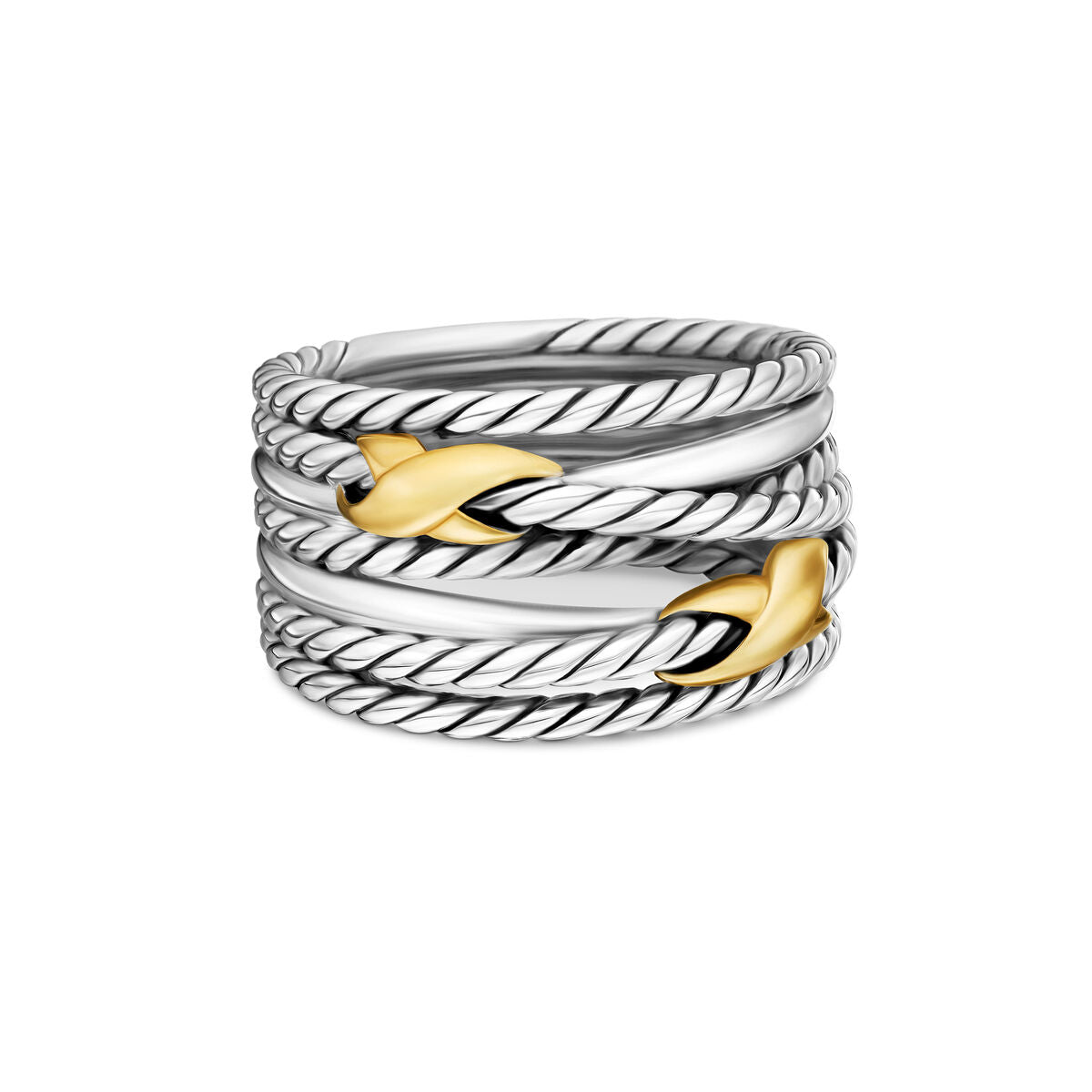 David Yurman Sterling Silver and Yellow Gold Crossover with Small X's Ring