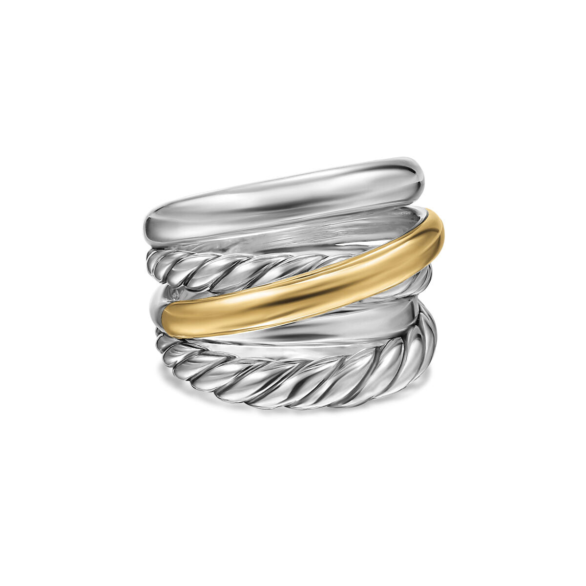 David Yurman Sterling Silver and Yellow Gold Bold Crossover 5-Row Ring
