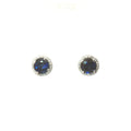 White Gold Sapphire Diamond Halo Stud Earrings