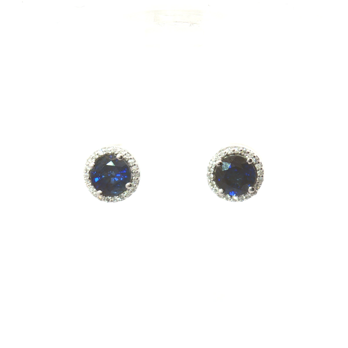 White Gold Sapphire Diamond Halo Stud Earrings