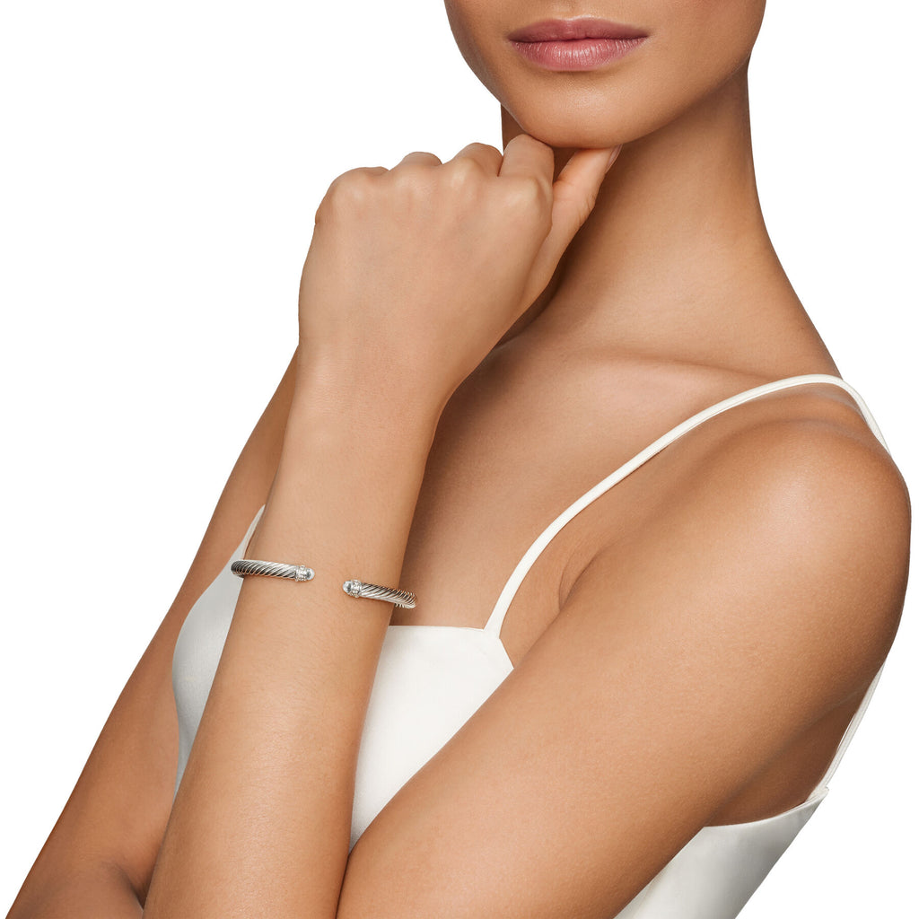 David Yurman Sterling Silver Classic Cable Silver Dome Bracelet with Diamonds