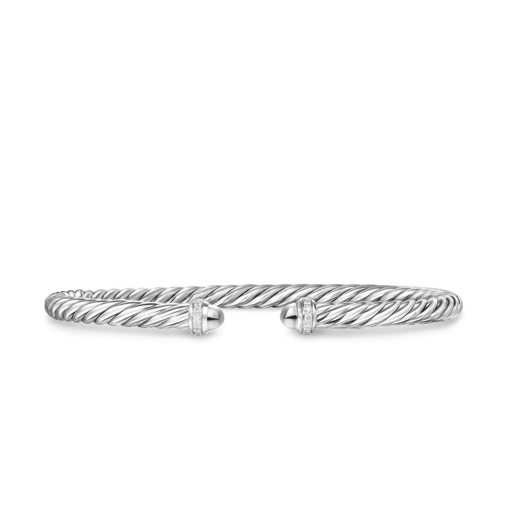 David Yurman Sterling Silver Cable Flex Silver Dome Bracelet with Diamonds