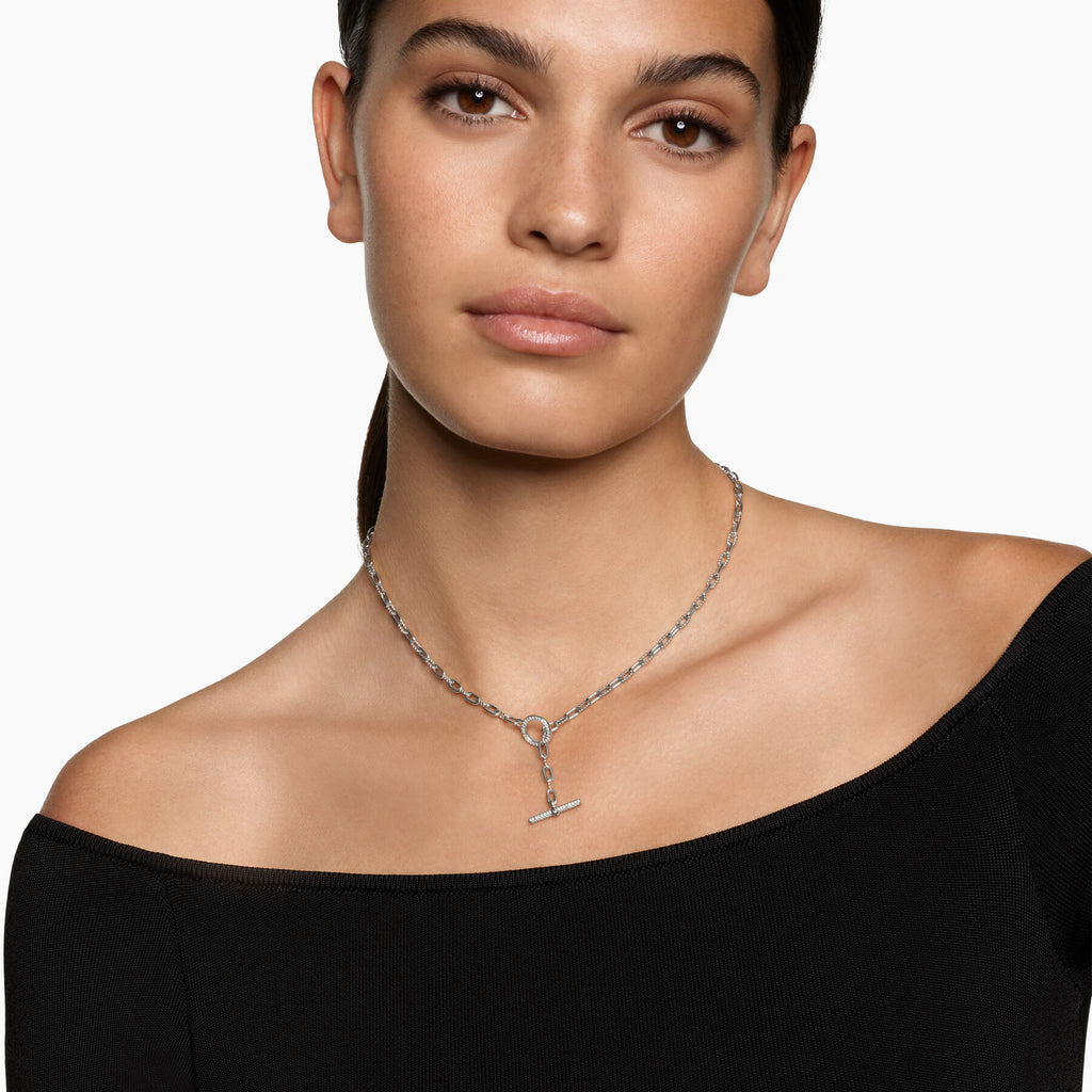 David Yurman Silver Madison Pavé Diamond Toggle Necklace