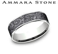 Ammara Stone White Gold and Gray Tantalum Vintage Script Center Wedding Band