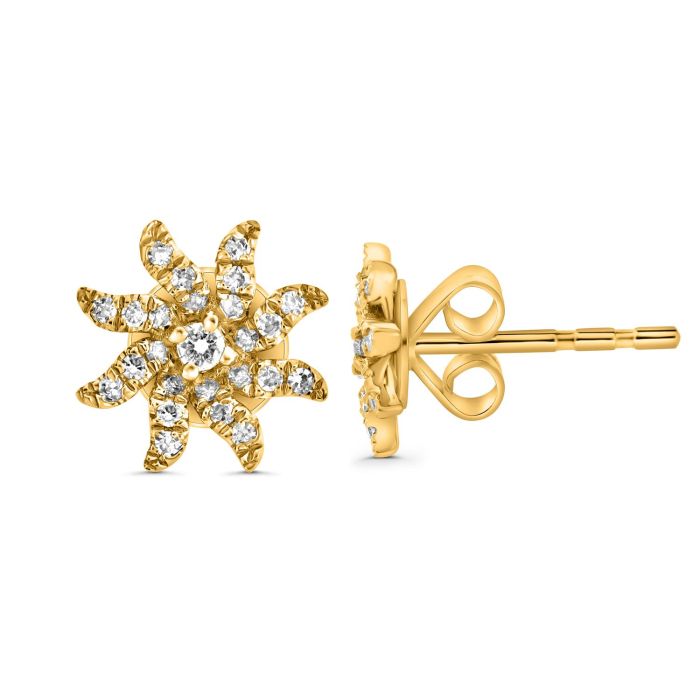 Yellow Gold Diamond Sunburst Stud Earrings