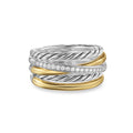 David Yurman Sterling Silver and Yellow Gold Crossover 5-Row Ring with Diamonds