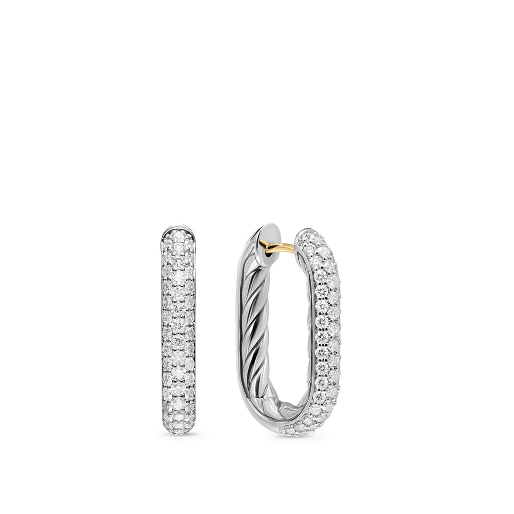 David Yurman Sterling Silver Madison Smooth Diamond Hoop Earrings