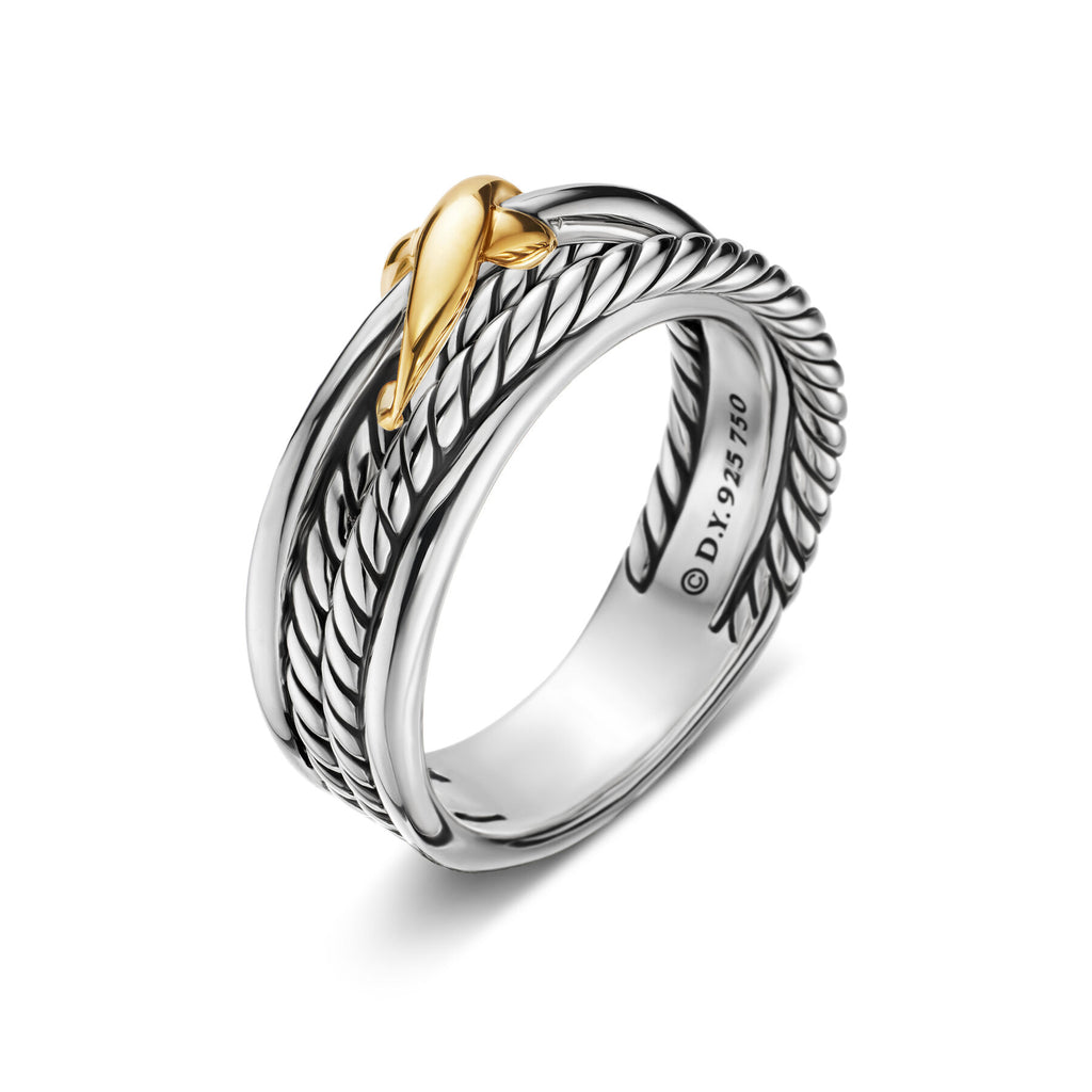 David Yurman Sterling Silver and Yellow Gold Crossover X Ring