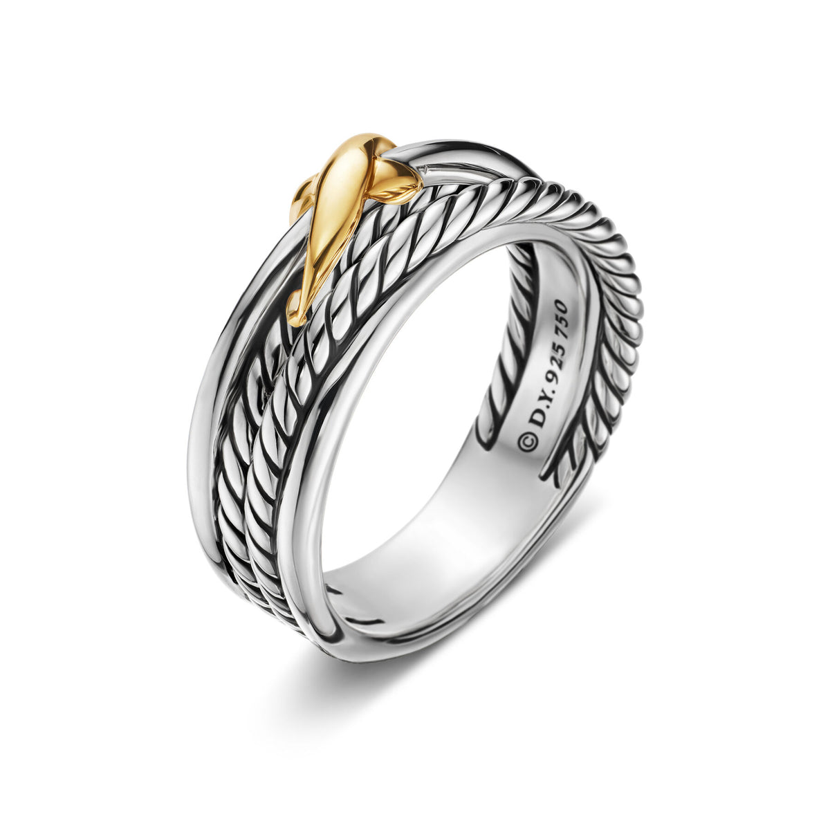 David Yurman Sterling Silver and Yellow Gold Crossover X Ring