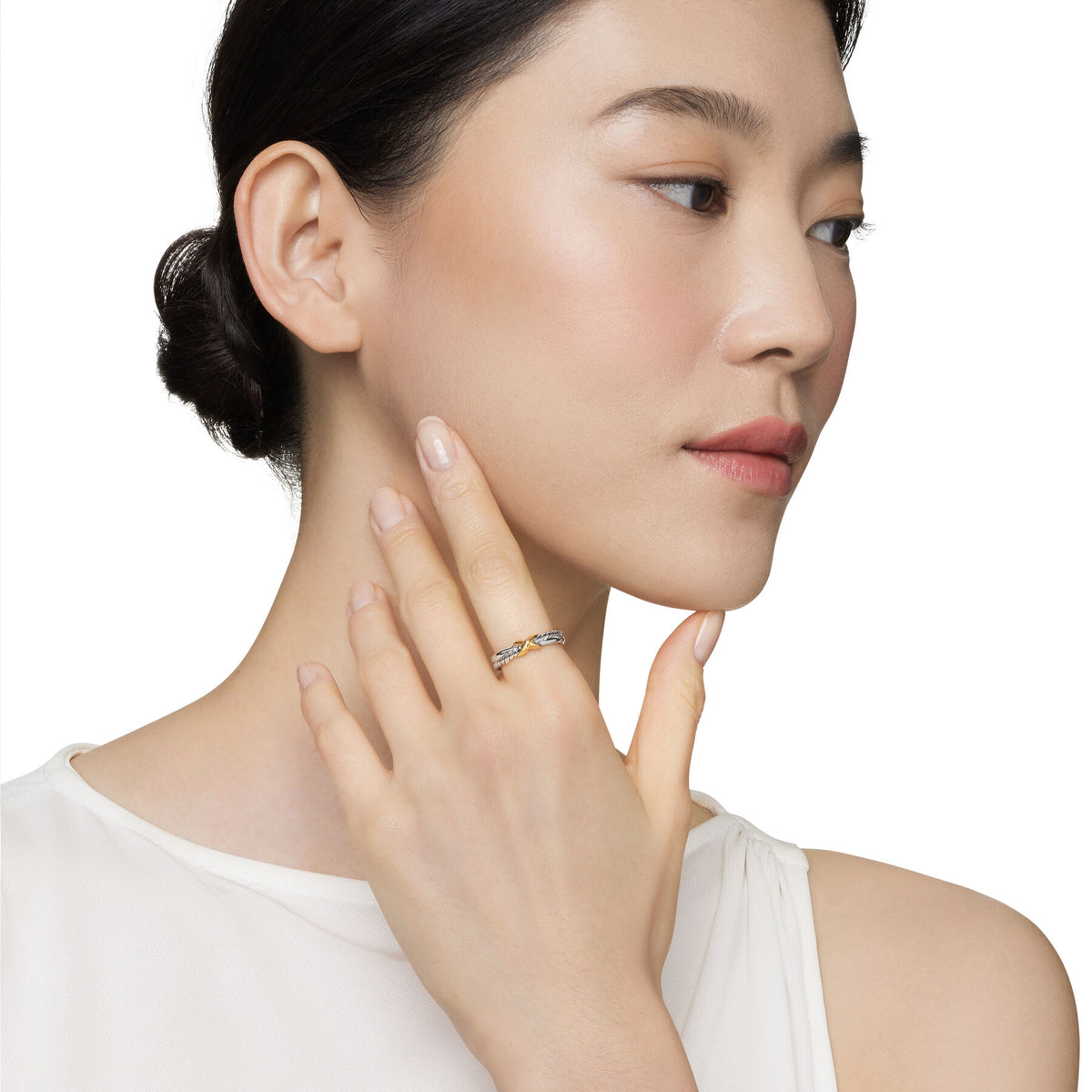 David Yurman Sterling Silver and Yellow Gold Petite X Ring