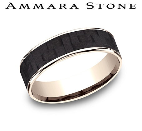 Ammara Stone Rose Gold and Black Titanium Twilll Center Wedding Band