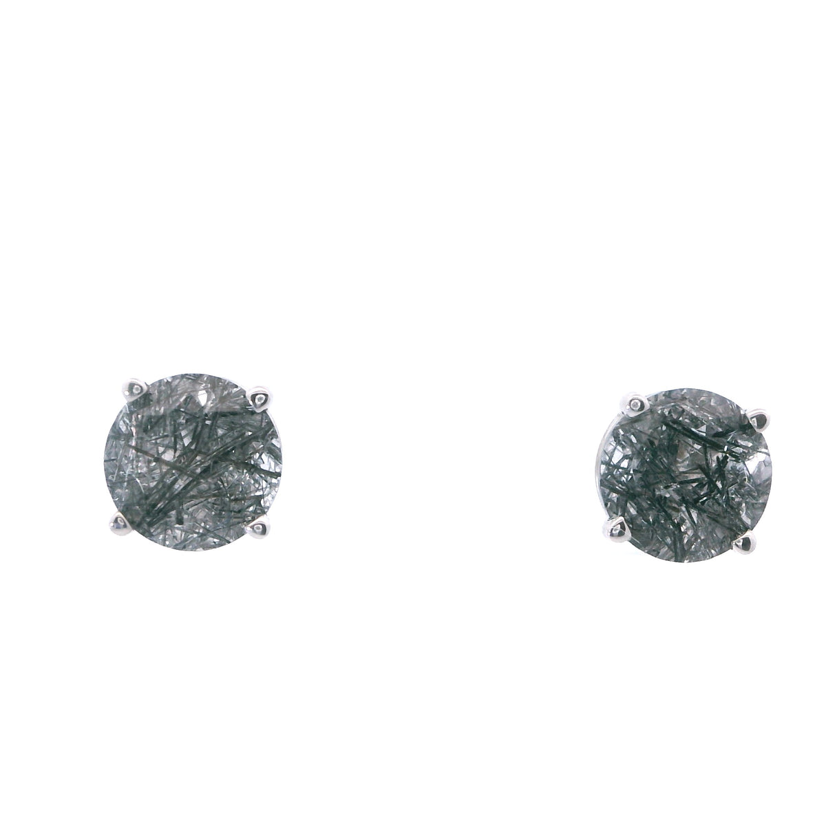 White Gold Round Black Tourmaline Stud Earrings