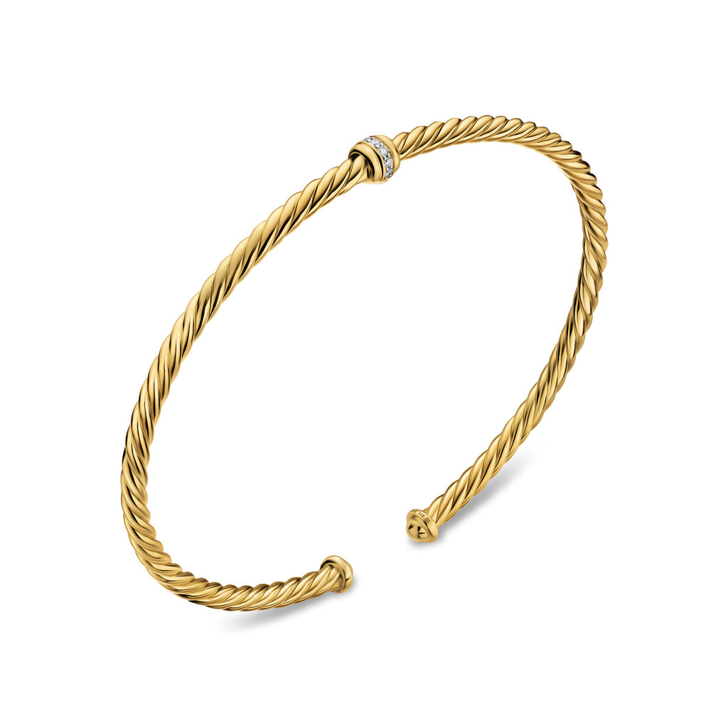 David Yurman Yellow Gold Micro Cablespira Flex Center Diamond Station Bracelet
