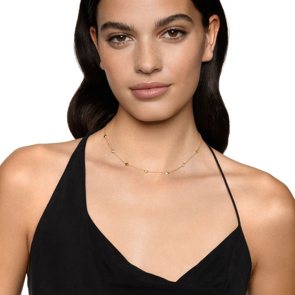 David Yurman Yellow Gold Petite Modern Renaissance Station Diamond Necklace