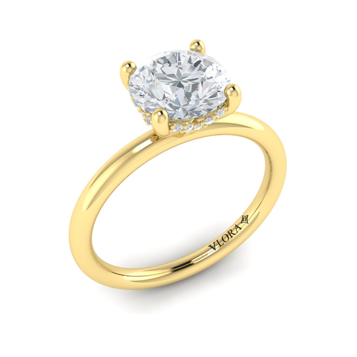 Vlora Yellow Gold Solitaire Diamond Hidden Halo Engagement Ring Mounting