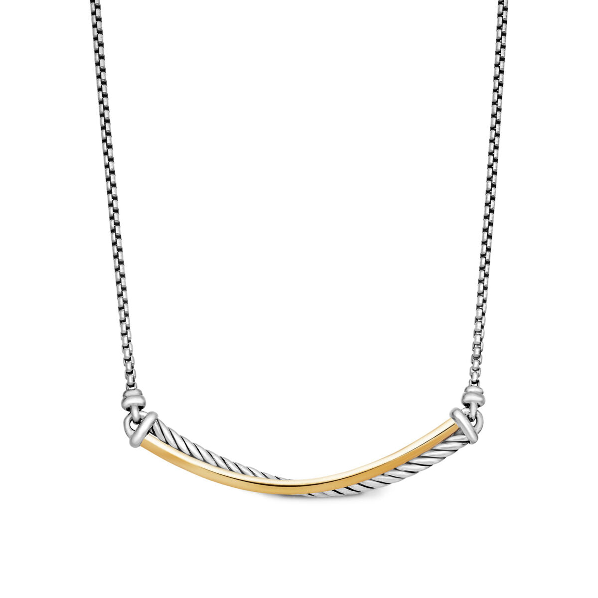 David Yurman Silver and Yellow Gold Crossover Bar Necklace