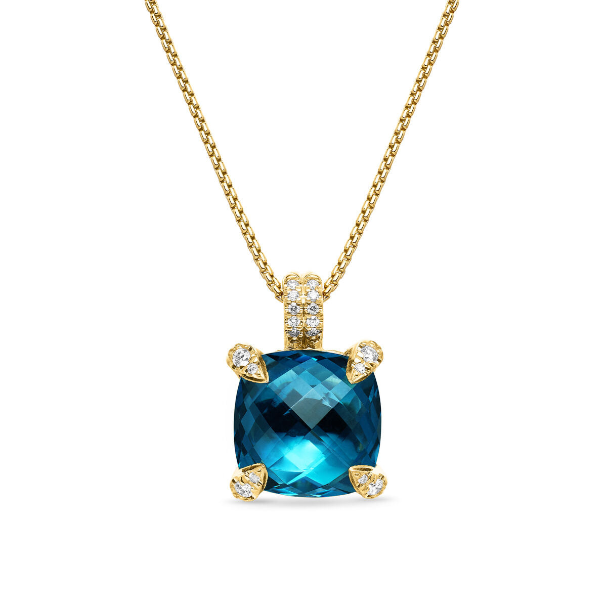 David Yurman Yellow Gold Chatelaine Hampton Blue Topaz Pendant Necklace with Diamonds
