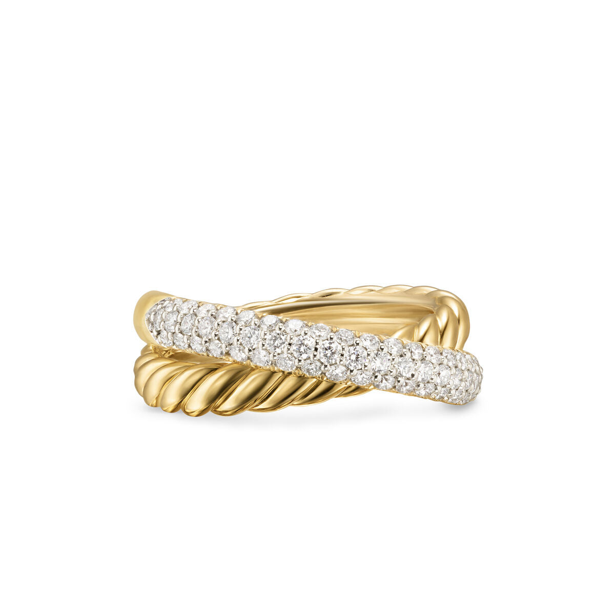 David Yurman Yellow Gold Bold Crossover 2-Row Ring with Diamonds