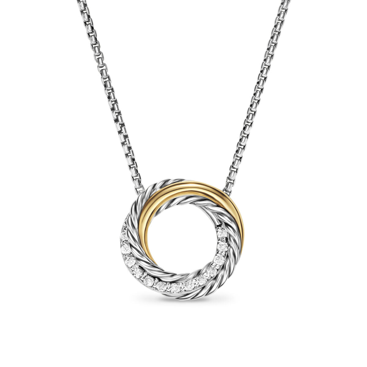 David Yurman Silver and Yellow Gold 14.5 mm Crossover Pendant Necklace