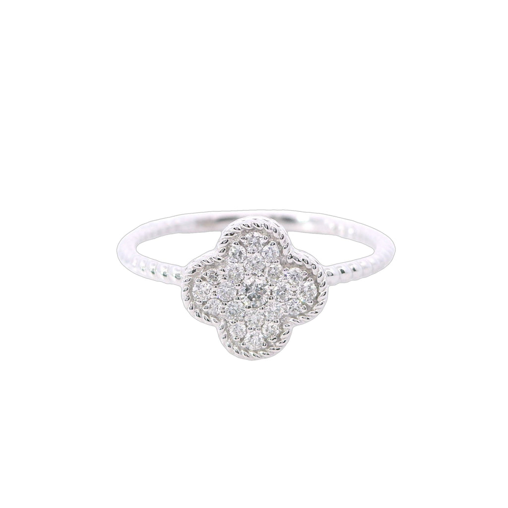 White Gold Pave Diamond Clover Fashion Ring