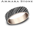 Ammara Stone Rose Gold and Damascus Steel Comfort Fit Damascus Center and Inner Satin Finish Wedding Band