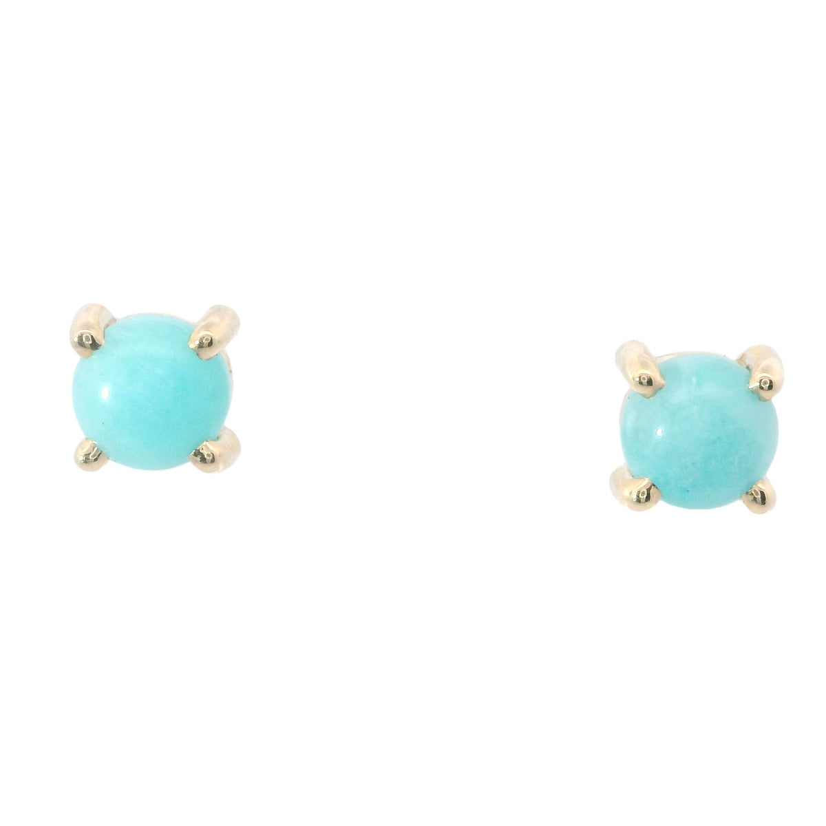 Yellow Gold 5 mm Round Amazonite Cabochon Stud Earrings
