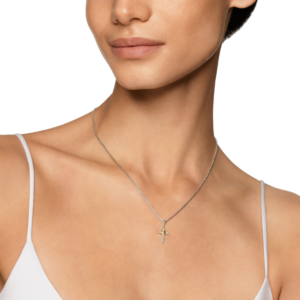 David Yurman Silver and Yellow Gold Petite Cross Charm Necklace