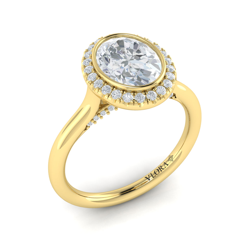 Vlora Yellow Gold Diamond Bezel Halo Engagement Ring Mounting