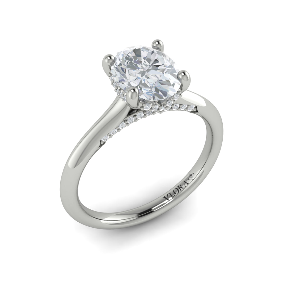 Vlora White Gold Diamond Hidden Halo Cathedral Engagement Ring Mounting