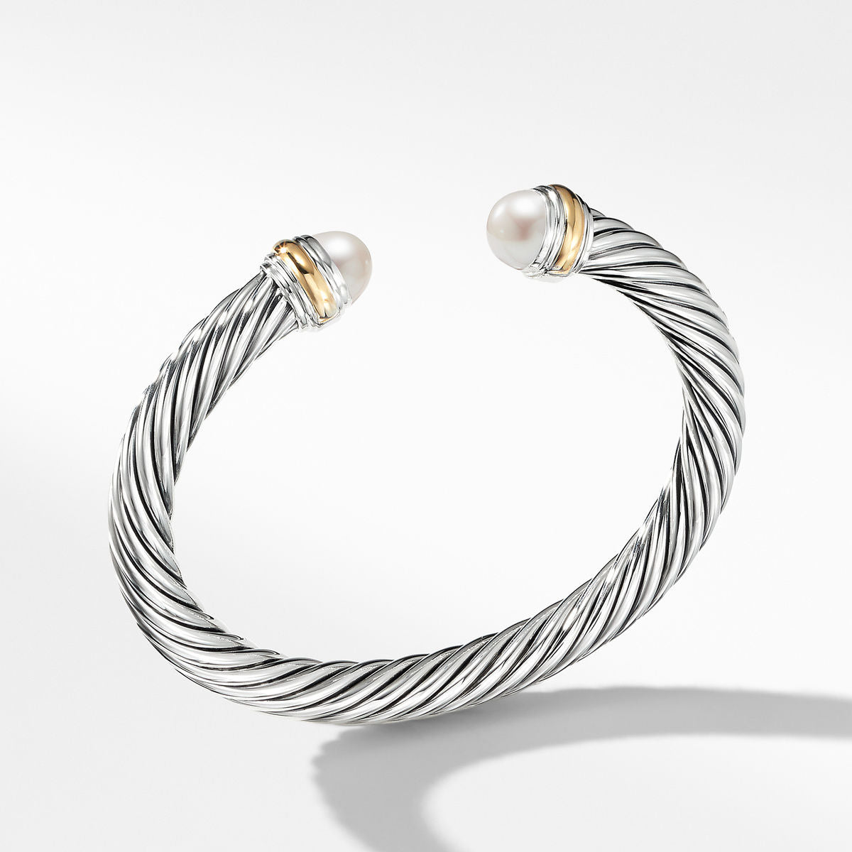 David Yurman Sterling Silver and Yellow Gold Classic Cable Pearl Bracelet