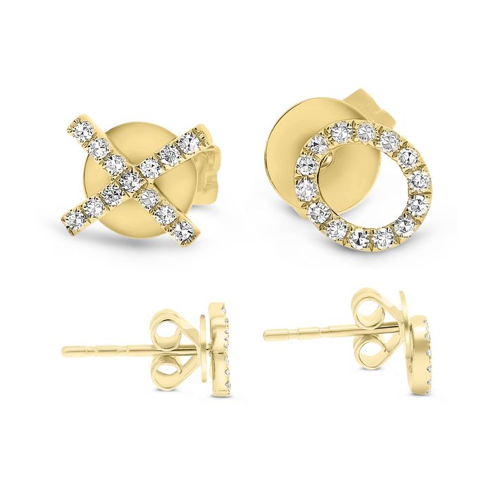 Yellow Gold Diamond XO Stud Earrings