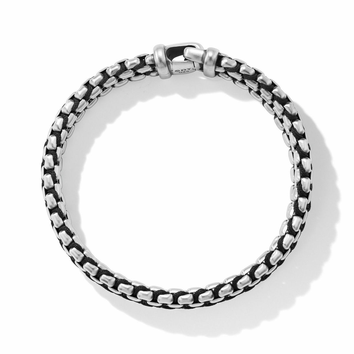 David Yurman Silver Woven Box Chain Black Nylon Cord Bracelet