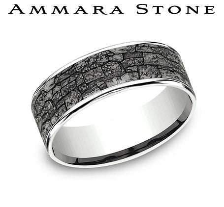 Ammara Stone White Gold and Gray Tantalum Stone Wall Center Wedding Band
