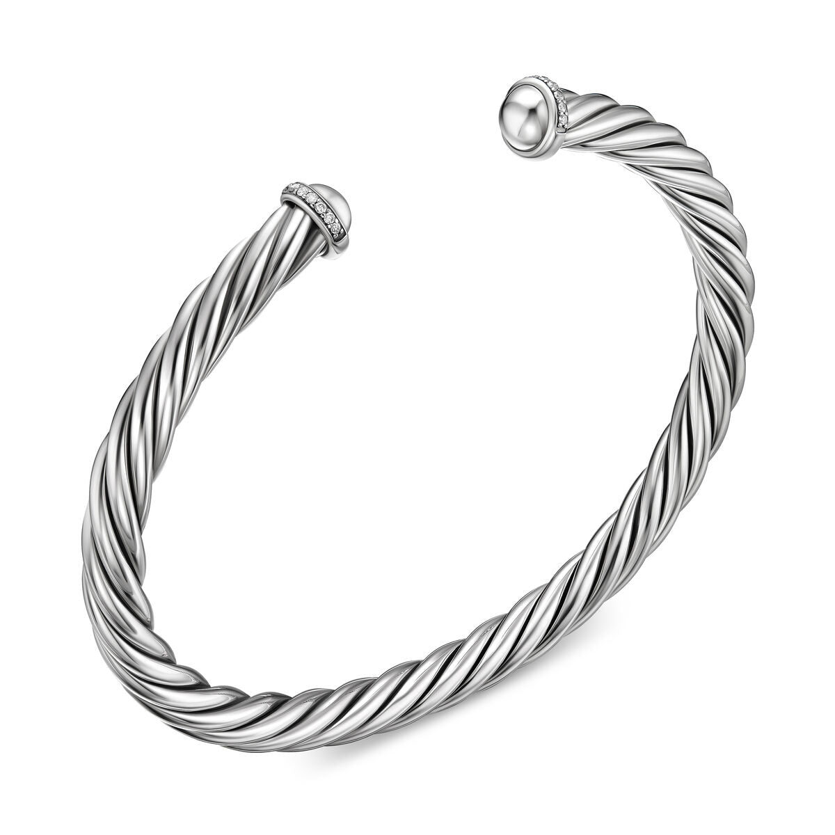 David Yurman Sterling Silver Cable Cuff Diamond Bracelet